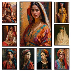 Moroccan Amazigh Berber Woman in Traditional Dress Portrait Poster Wall Art Pictures Canvas Painting Boho Home Interior Decor