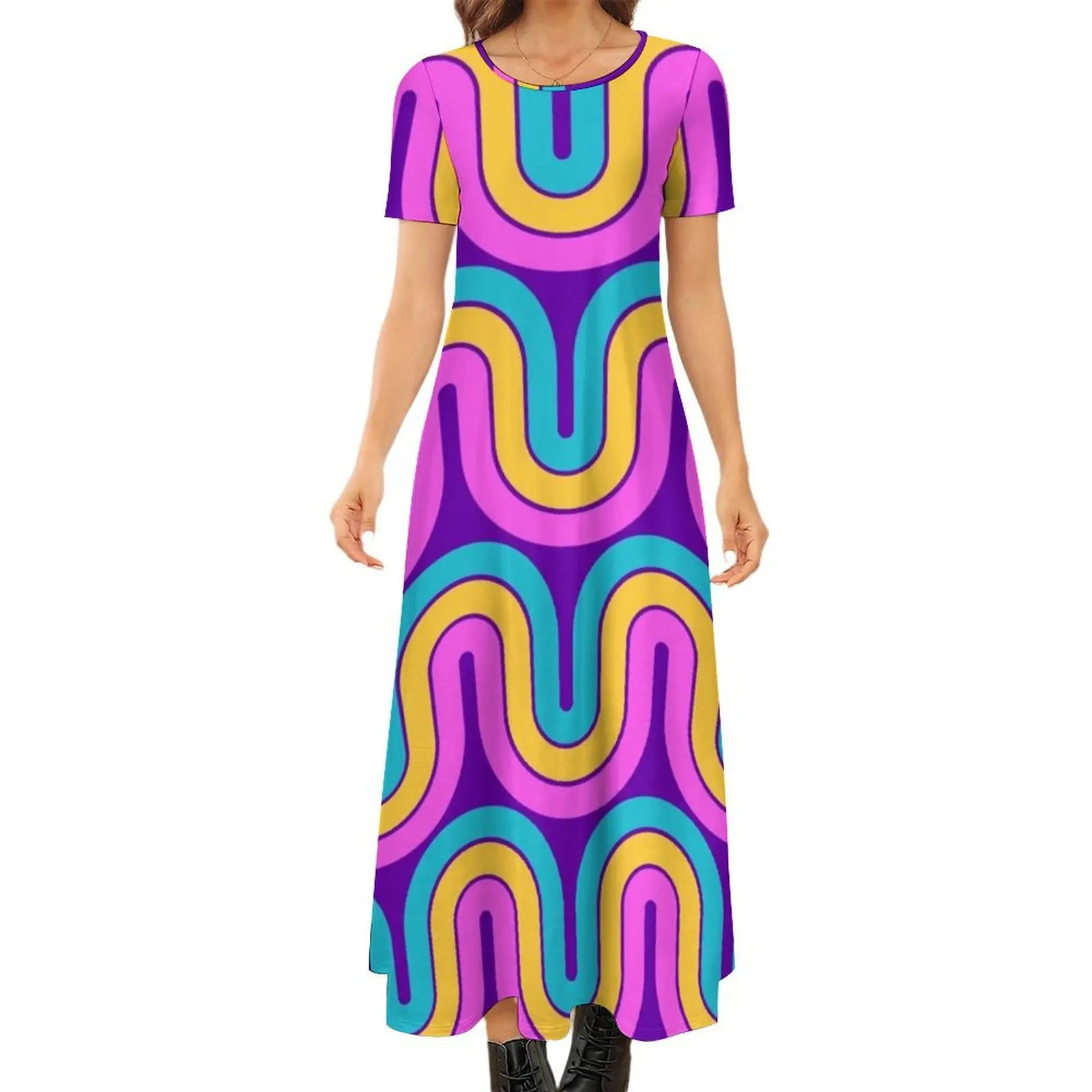 

Retro Geometric Gradient Design 842 Round Neck Short Sleeve Dress Dress vintage Clothing