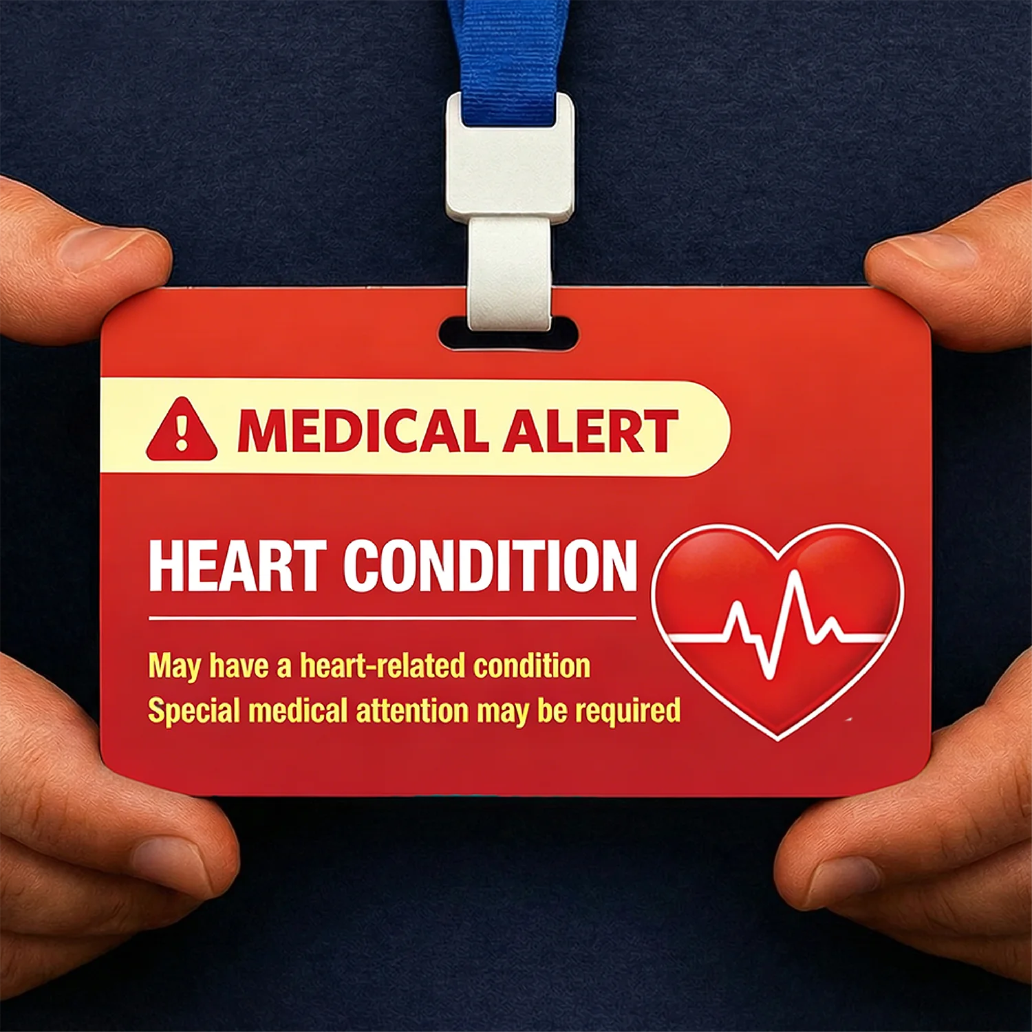 1 SET, Carte d'alerte médicale pour les affections cardiaques, carte d'identification médicale d'urgence en PVC, étanche, portable, avec cordon de cou