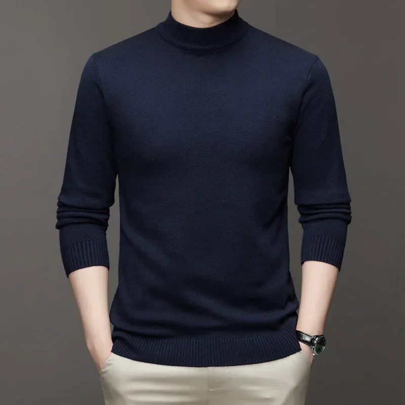 جديد البلوزات الرجالية نصف الرقبة الأساسية بلون البلوزات الجولة الرقبة البلوفرات المرنة الدافئة الخريف محبوك المتضخم سترة الرجال #5