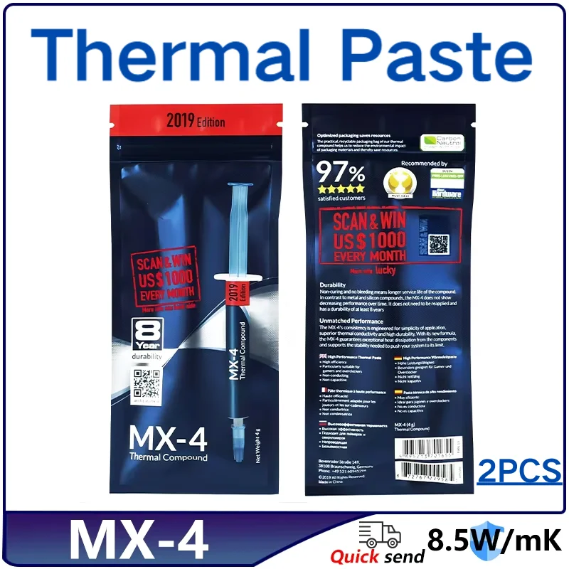 MX4 Thermal Paste Processor MX-4 4g 8.5W/M-k For CPU GPU Printer HeatSink Cooling Cooler Thermal Grease Compound Silicone