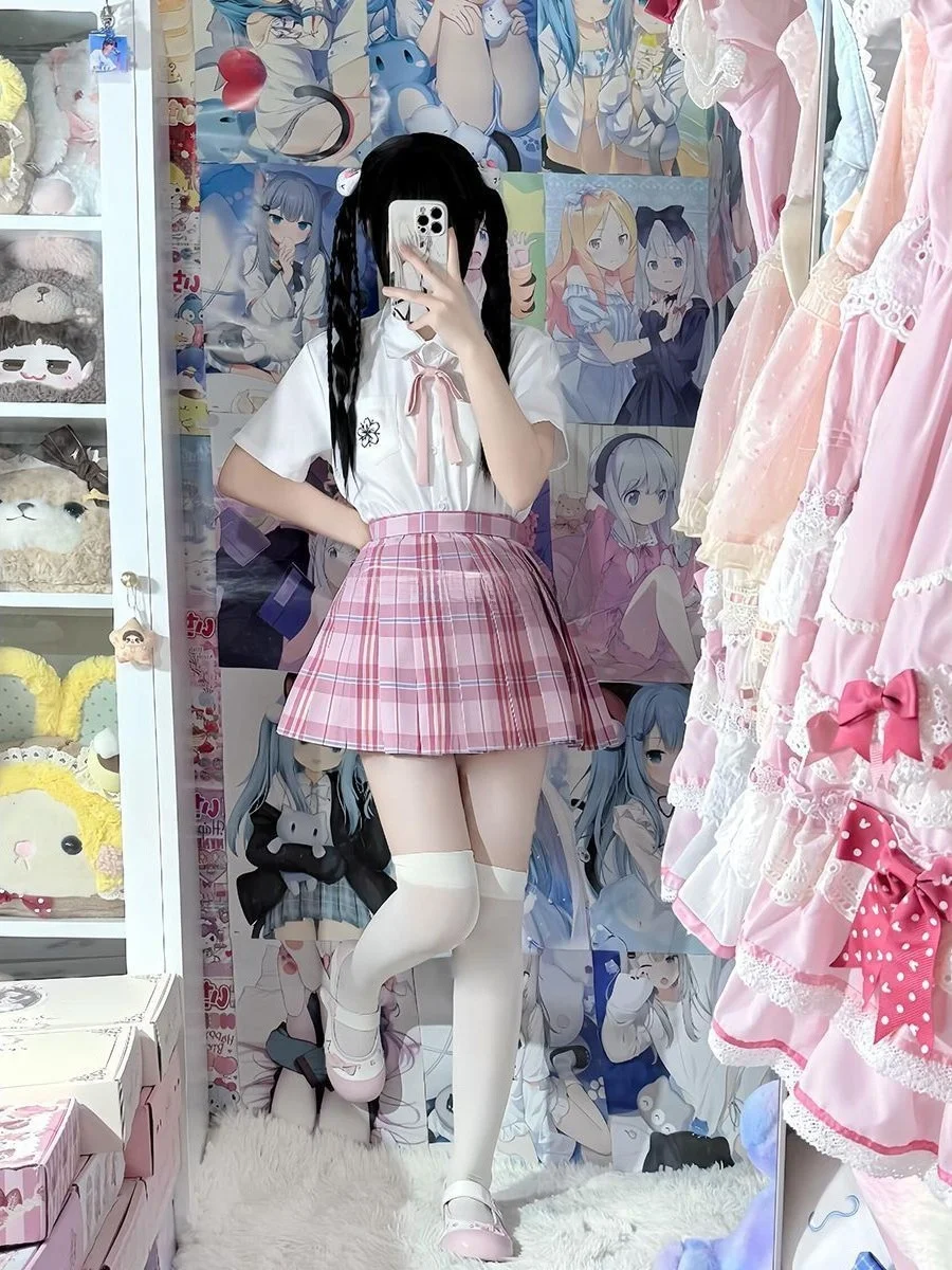 Candy Original JK Uniform Basic White Shirt Slimming Japanese Style Plaid Skirt College Style Short Skirt Cute Sweet Set