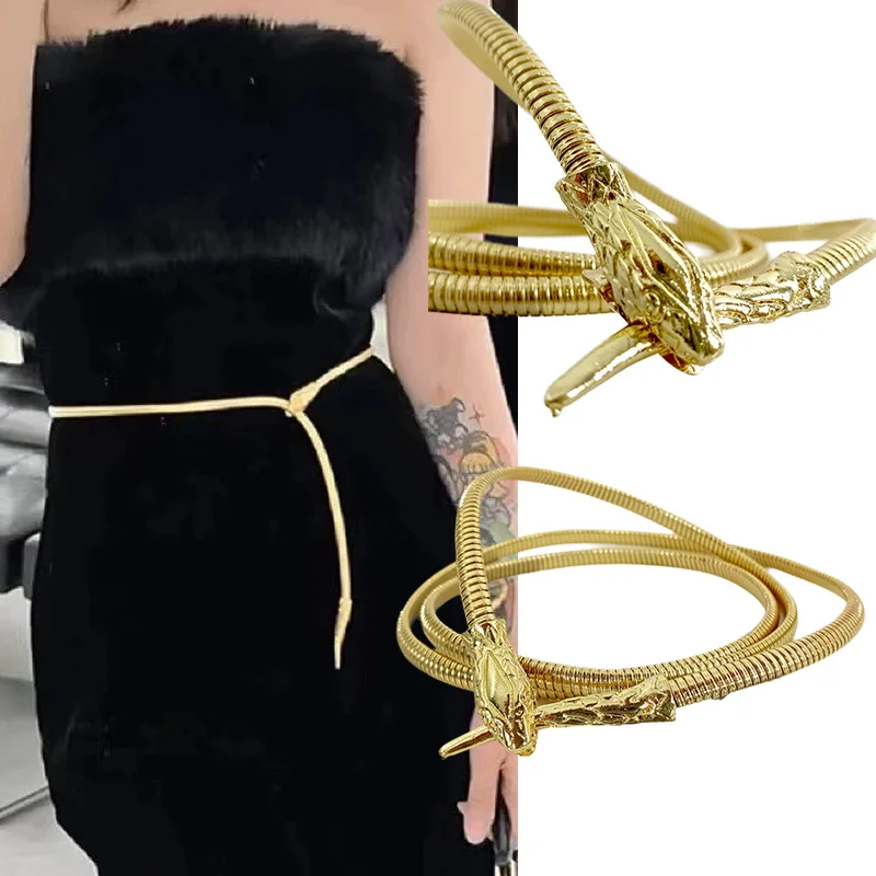 

Модный золотой ремень-цепочка с магнитом в виде змеи, женские дизайнерские ремни для женщин, роскошный дизайнерский ремень в стиле панк, шея, ручной готический аксессуар