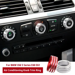 4Pcs Car Air Condition Knob Audio Volume Control Button Circle Decoration Trim Ring Cover For BMW Old 5 Series E60 E61 2004-2010