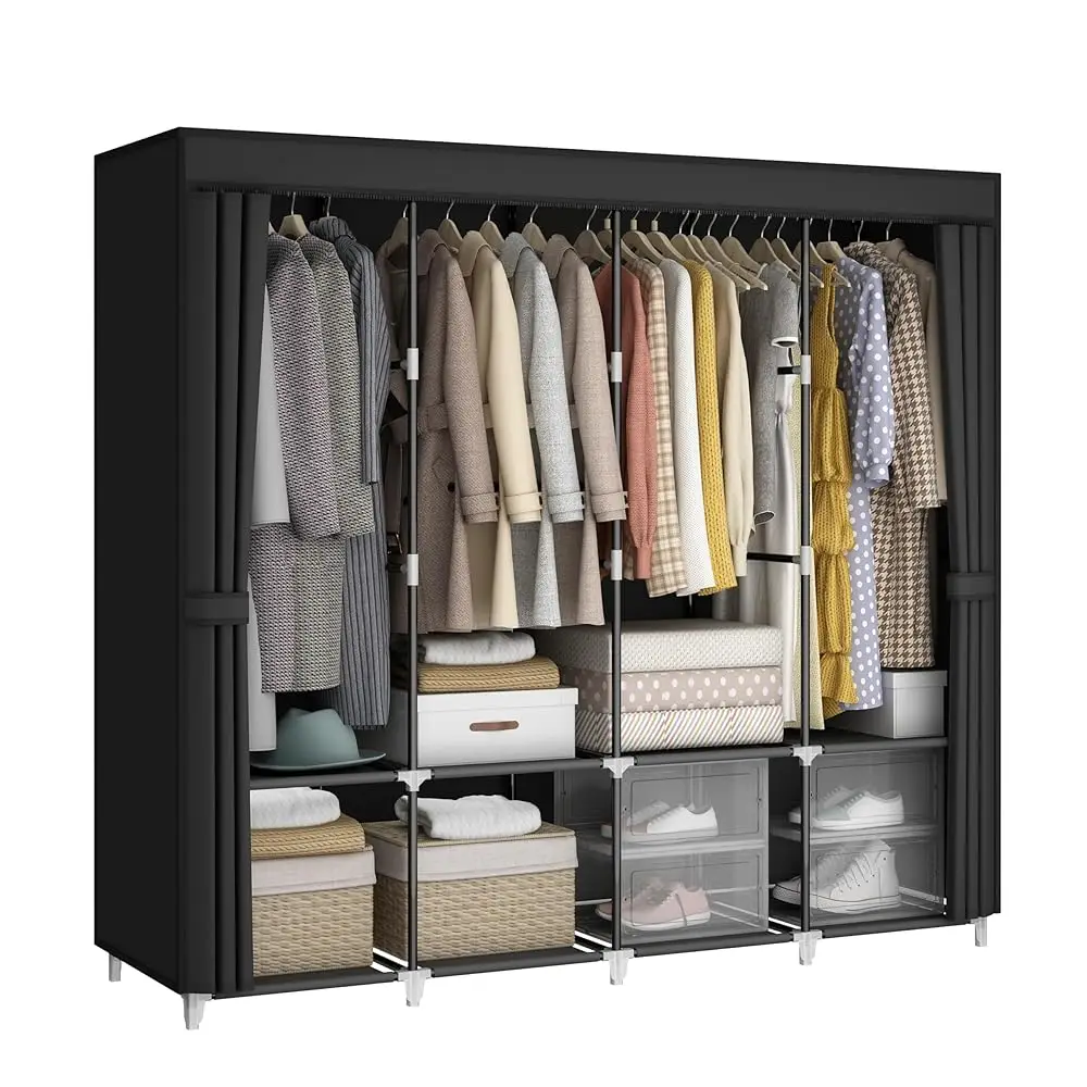 

Portable Closet Wardrobe, 67-Inch Clothes Organizer With 4 Hanging Rods And 8 Shelves, Non-Woven Fabric Cover, Large Acity