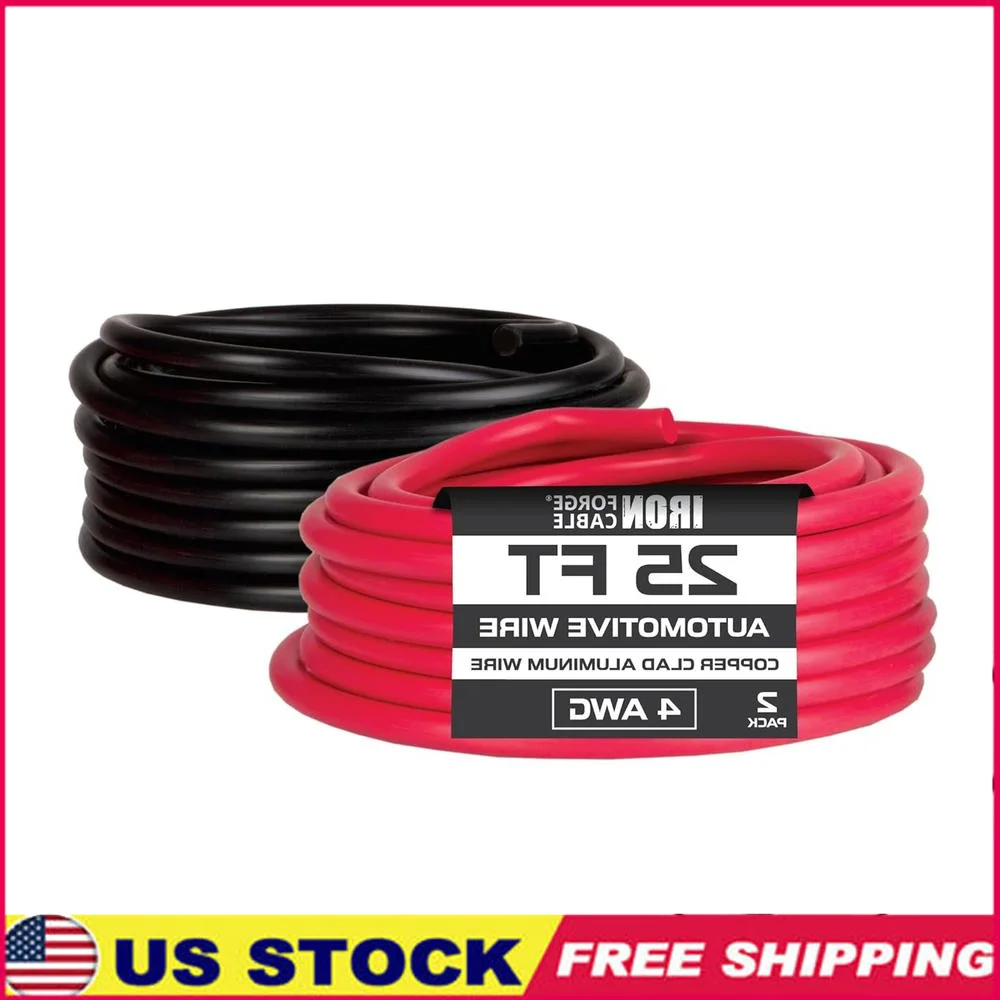 

4 Gauge Automotive Wire 25ft Copper Clad Aluminum Red Black PVC Insulated Stranded Wire Electronics Robotics and More