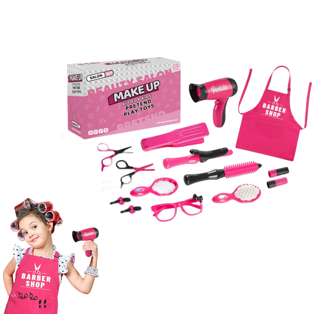 Mädchen Schönheit Salon Set Pretend Spielen Haar Schneiden Kit Friseur Spielzeug Mit Haartrockner Schere Barber Schürze Stylin Zubehör