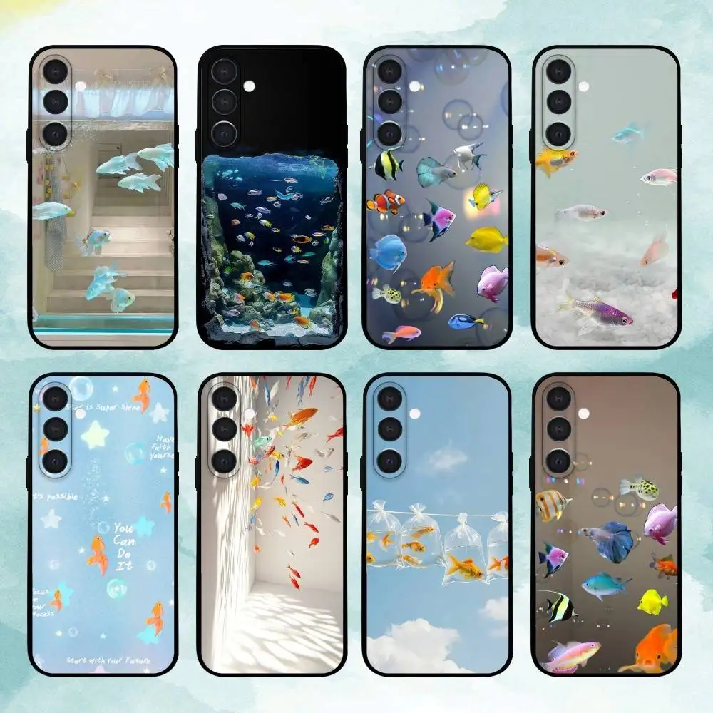 

Colorful goldfish Phone Case For Samsung A73,A21s,A22,A31,A32,A52,A53,A71,A80,Soft Black Shell