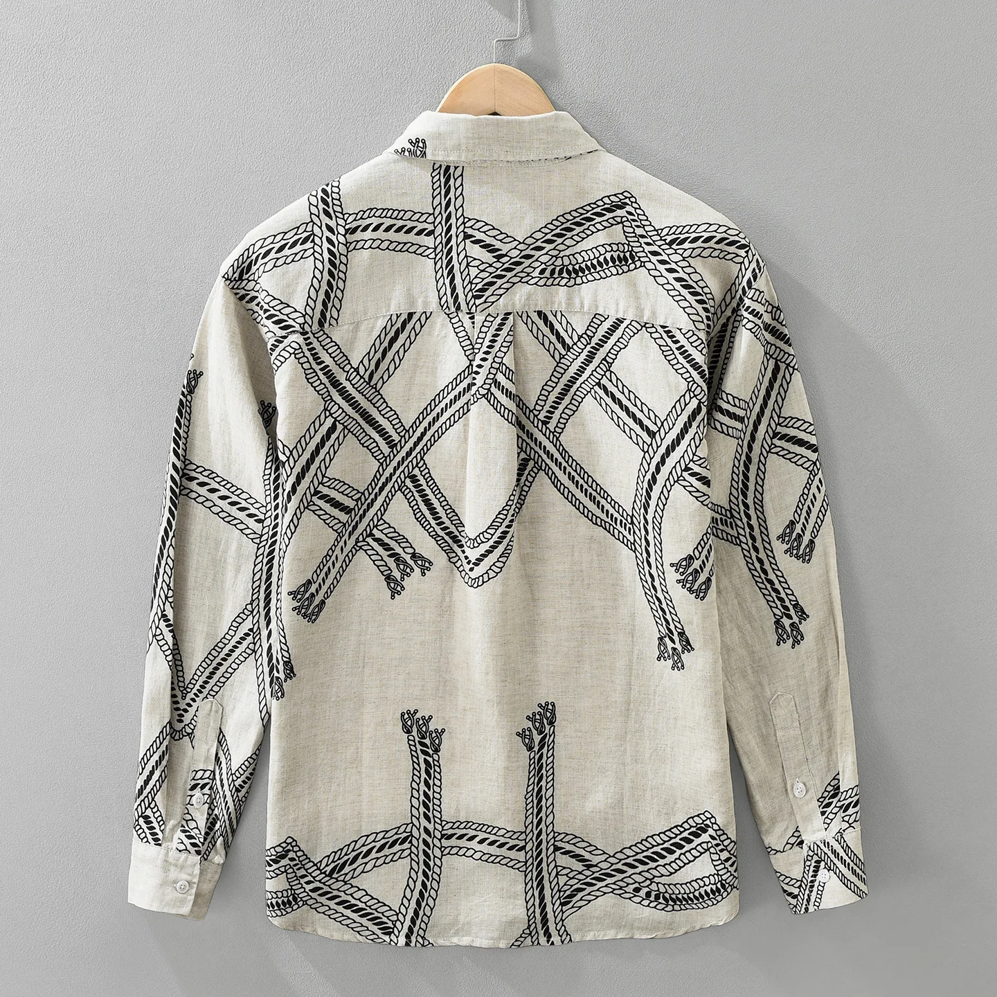 Men's 100% Linen Print Shirt Premium Quality Old Money Style Long Sleeve Loose Artistic Casual Trendy Tops Spring Autumn Trendy