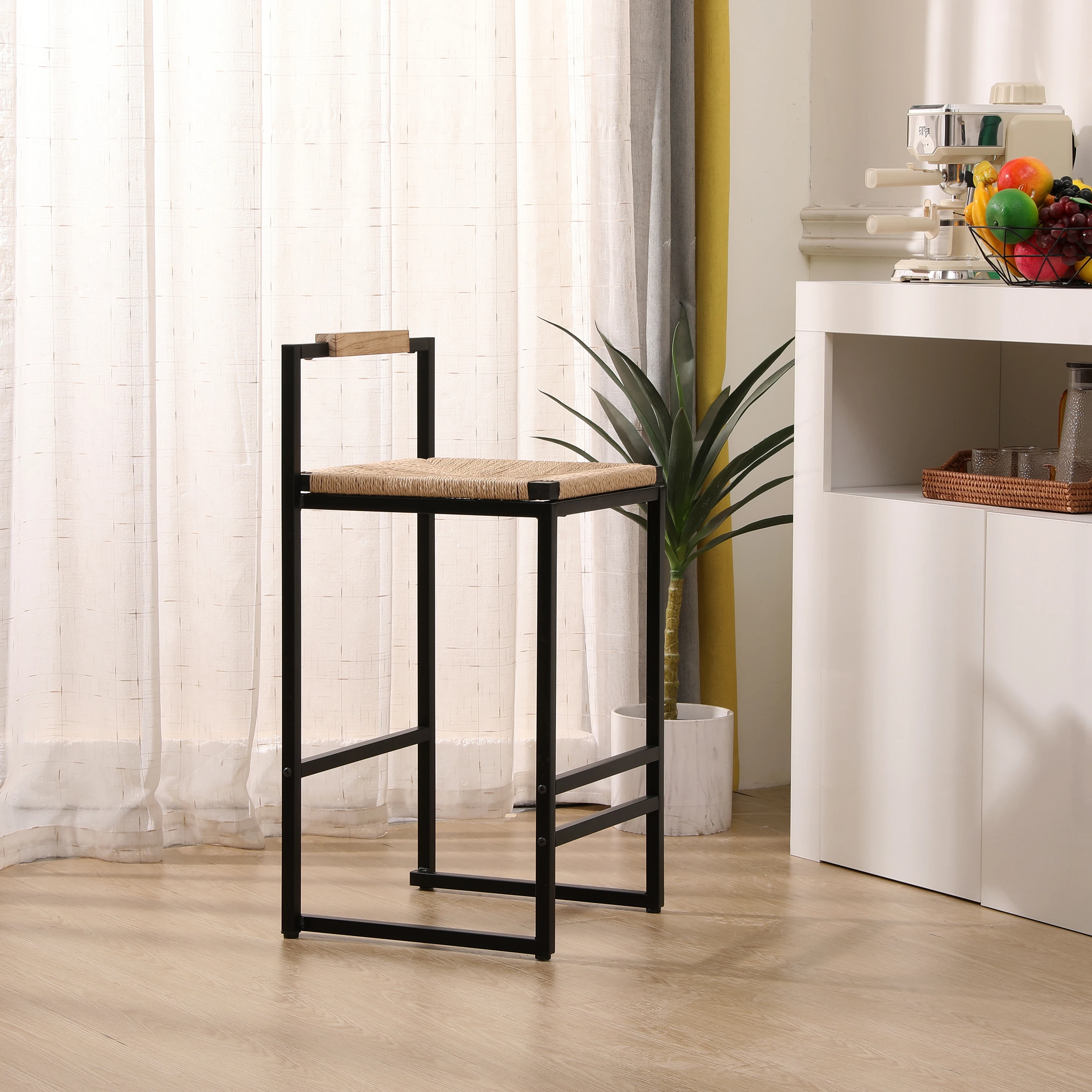 

2pcs High Bar Stools Chairs Paper Rope Woven Barstools 220lbs Max Weighing Capacity for Kitchen Dining Room Coffee Shop