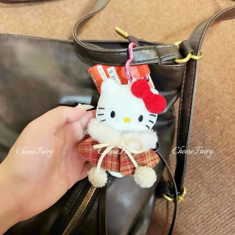 Sanrio Hello Kitty Plush Grid Cloak Pendant Pencil Case Notebook Decoration Glasses Case Makeup Bag Accessories Halloween Gift