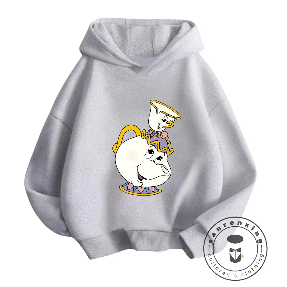 Creative Kawaii Disney Beauty and the Beast Cartoon Sweatshirts for Boys Girls Versatile Autumn Fashion Hooded Tops Casual Wear