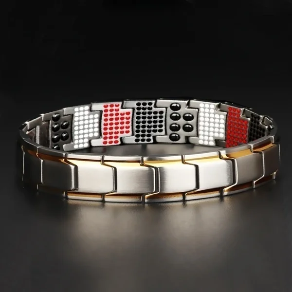 Mens Jewellery Magnetic Therapy Element Stainless Steel Bracelet for Men Weight Loss Gold Adjustable Bracelet Pulsera Hombre