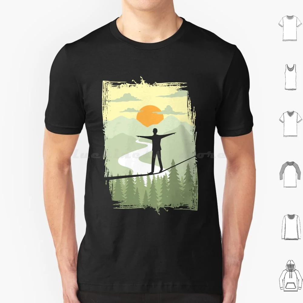 Slackline T Shirt Cotton Men Women DIY Print Slackline Balance Sports Highline Park Acrobatics Rope Summer Slackliner Slack