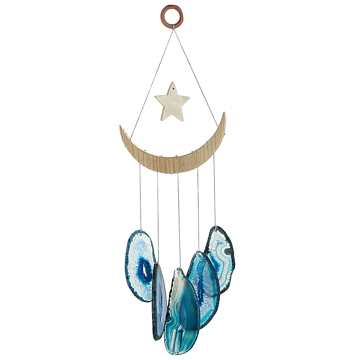 

Star Moon Wind Chimes Stained Blue Agate Slices Handmade Wall Hanging Ornaments Home Decoration Room Decor Gift