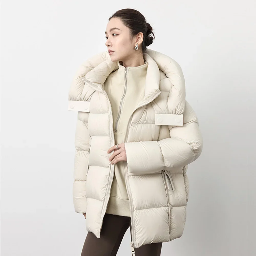 

Cloud Puff Down Jacket for Women Winter New 90 White Goose Down Jacket Loose Hooded Thick Coat Snow Parka With Hooded