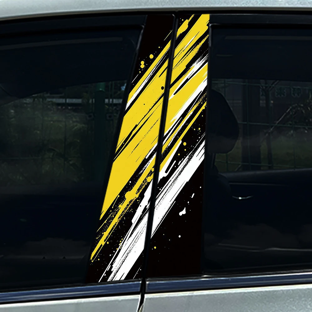 4Pcs/Set Sporty Brush Stroke Car B-Pillar Decal Waterproof Vinyl Wrap Auto Middle Column Sticker Vehicle Exterior Accessories