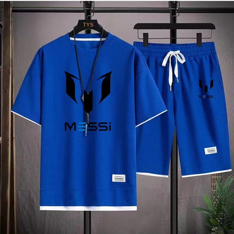 Men's T-shirt and shorts set, Messi print summer sportswear, loose and casual T-shirt + sportswear pants, 2025 summer sportswear