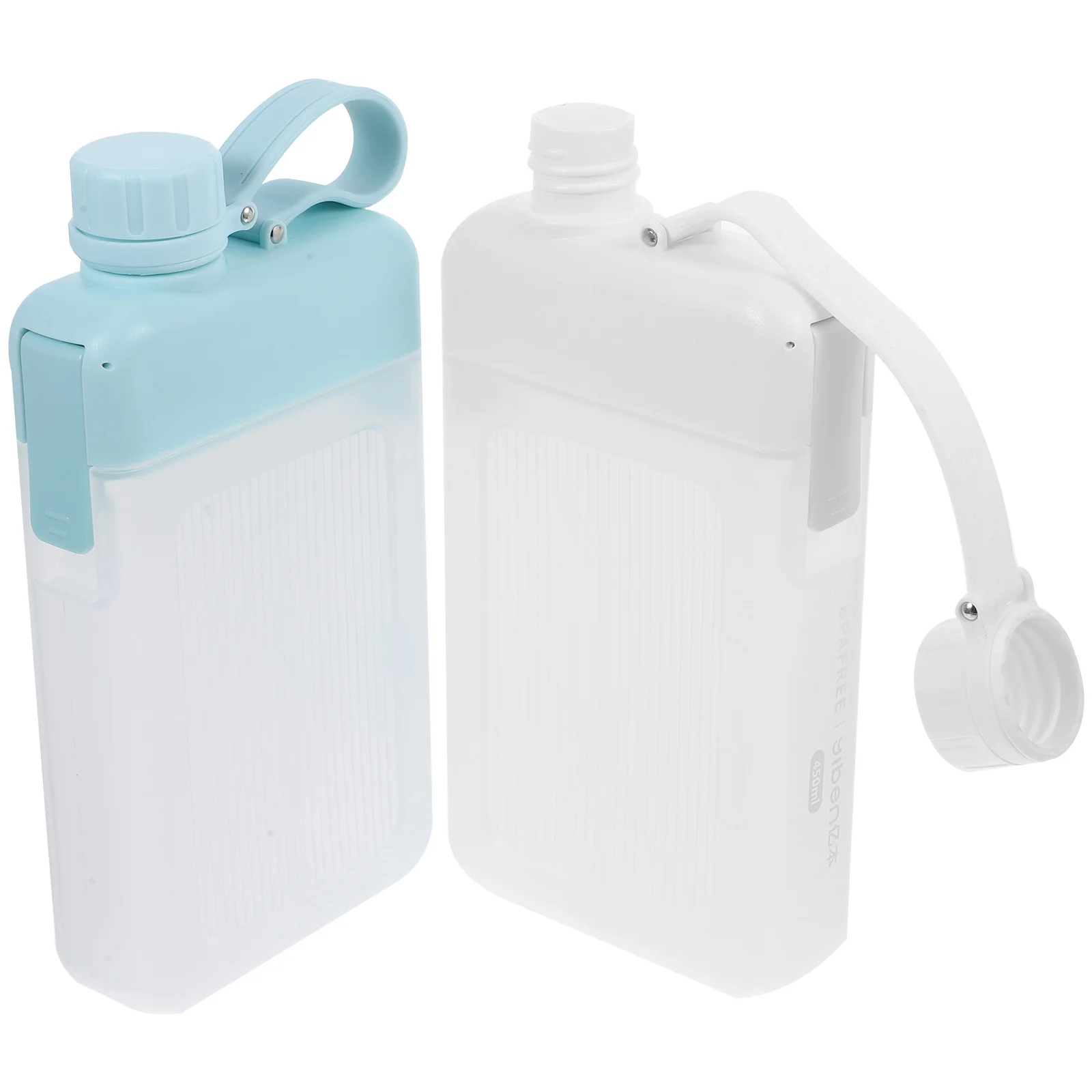 

2 Pcs Square Cup Outdoor Water Bottle Flat Water Bottle Sports Flask White Blue Large Capacity Food Grade Slim Design