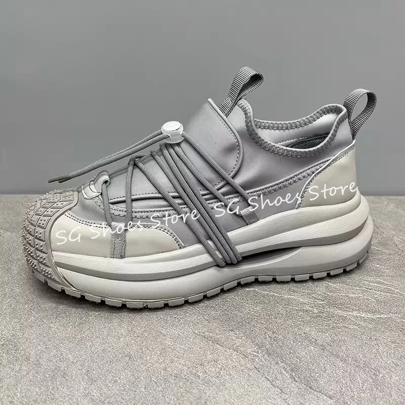 

Summer Breathable Canvas Splicing Cross Strap Sneakers for Men Chunky Bottom Anti-slip Shallow Sport Shoes Male Casual Shoes