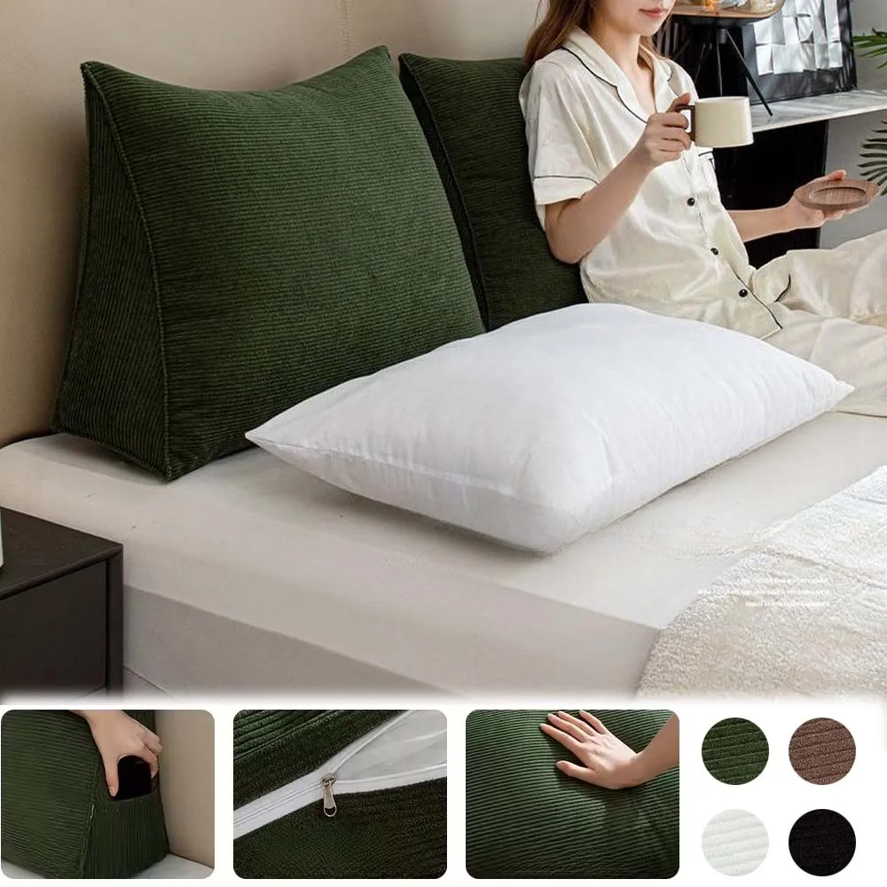 

60/70/80cm Corduroy Triangle Backrest Pillows Headboard Wedge Rest Reading Pillow Backrest Support Cushions for Bed Sofa Office