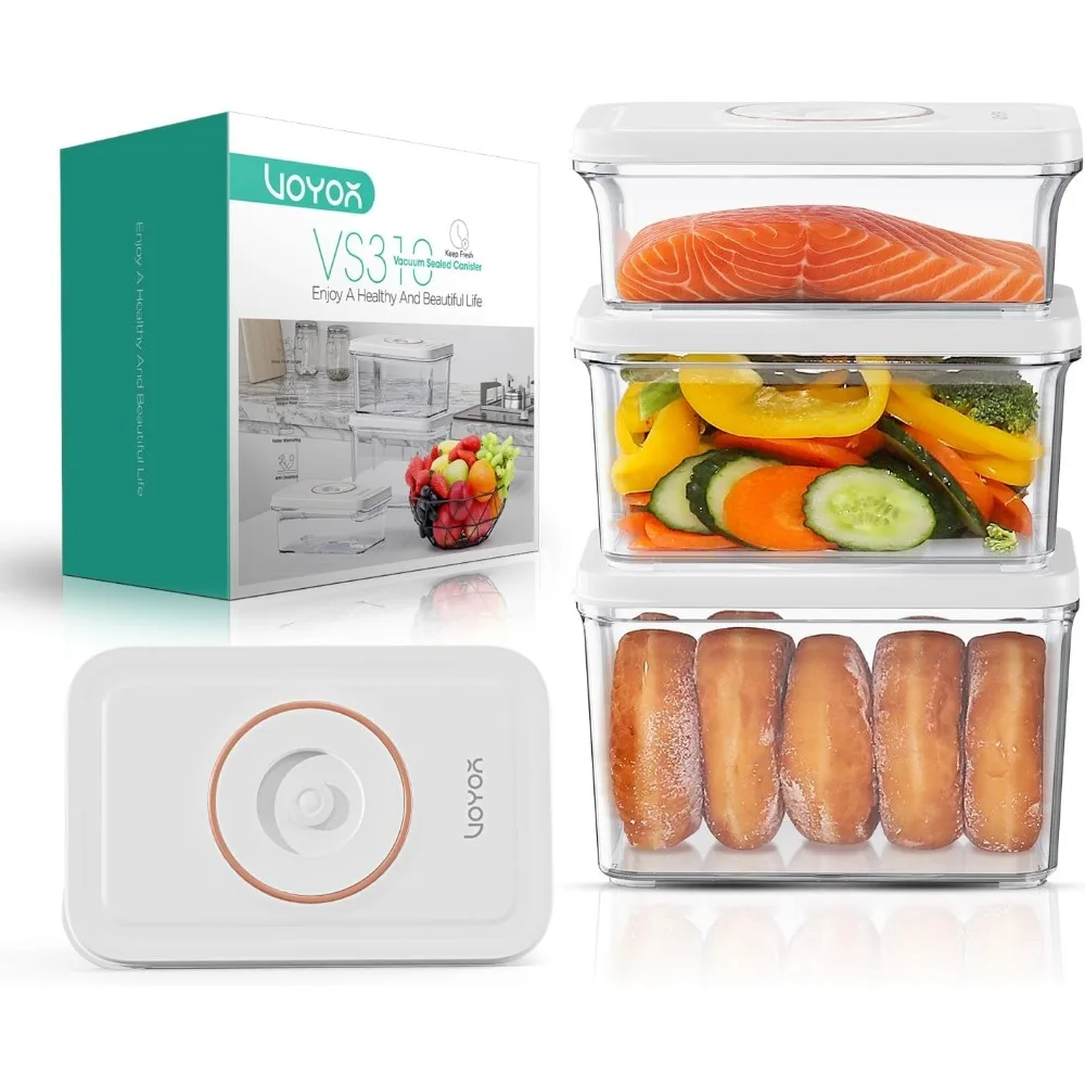 

3-Pack Airtight Food Storage Containers, Reusable Rectangular Vacuum Boxes for Refrigerator Organization (S/M/L)