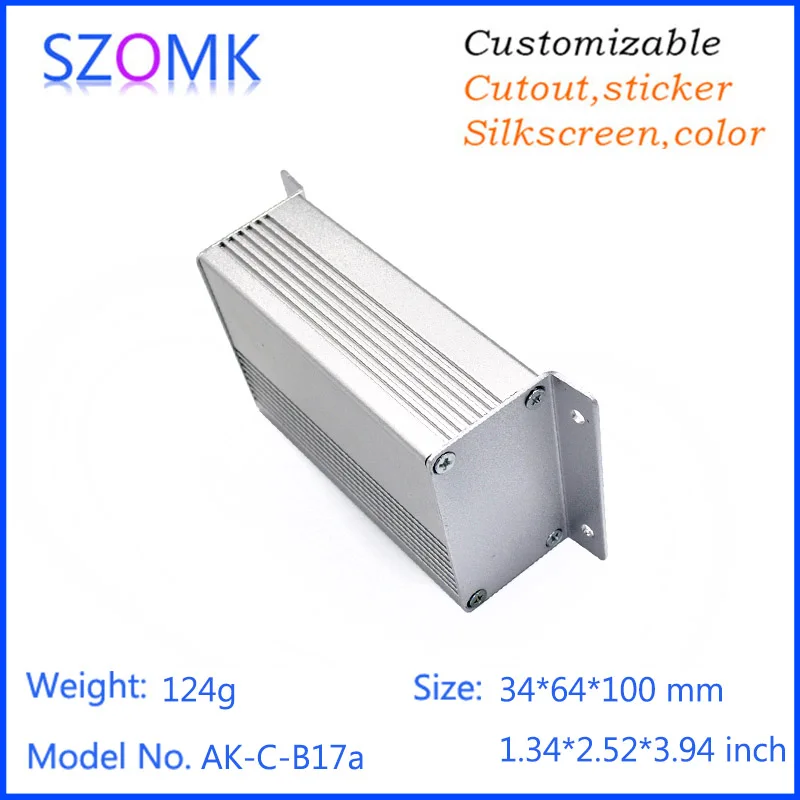 1 Piece 34*64*100mm silvery powder coating wall mounting aluminum enclosure for pcb extruded aluminum outlet box electric case