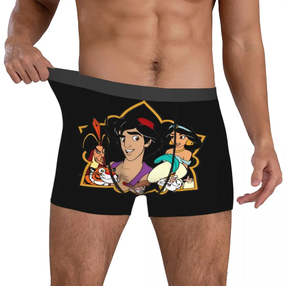 Ropa Interior Personalizada A-Aladdines para Hombre, Calzoncillos Tipo Bóxer Elásticos con Diseño de Jasmine Aladdines Genie Abu, Pantalones Cortos Suaves para Hombre