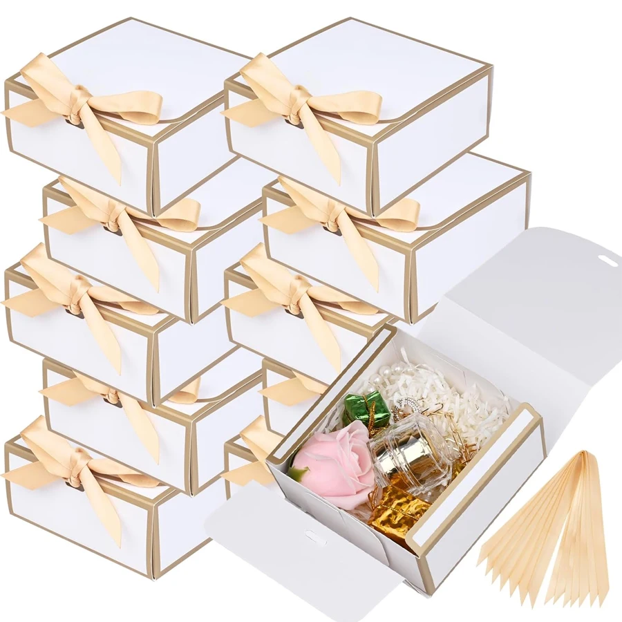 20 Pack Elegant Small Gift Boxes with Lids, Elegant gold trim, Gold Ribbon, 4.5''x4.5''x2'' Suitable for all kinds of holidays