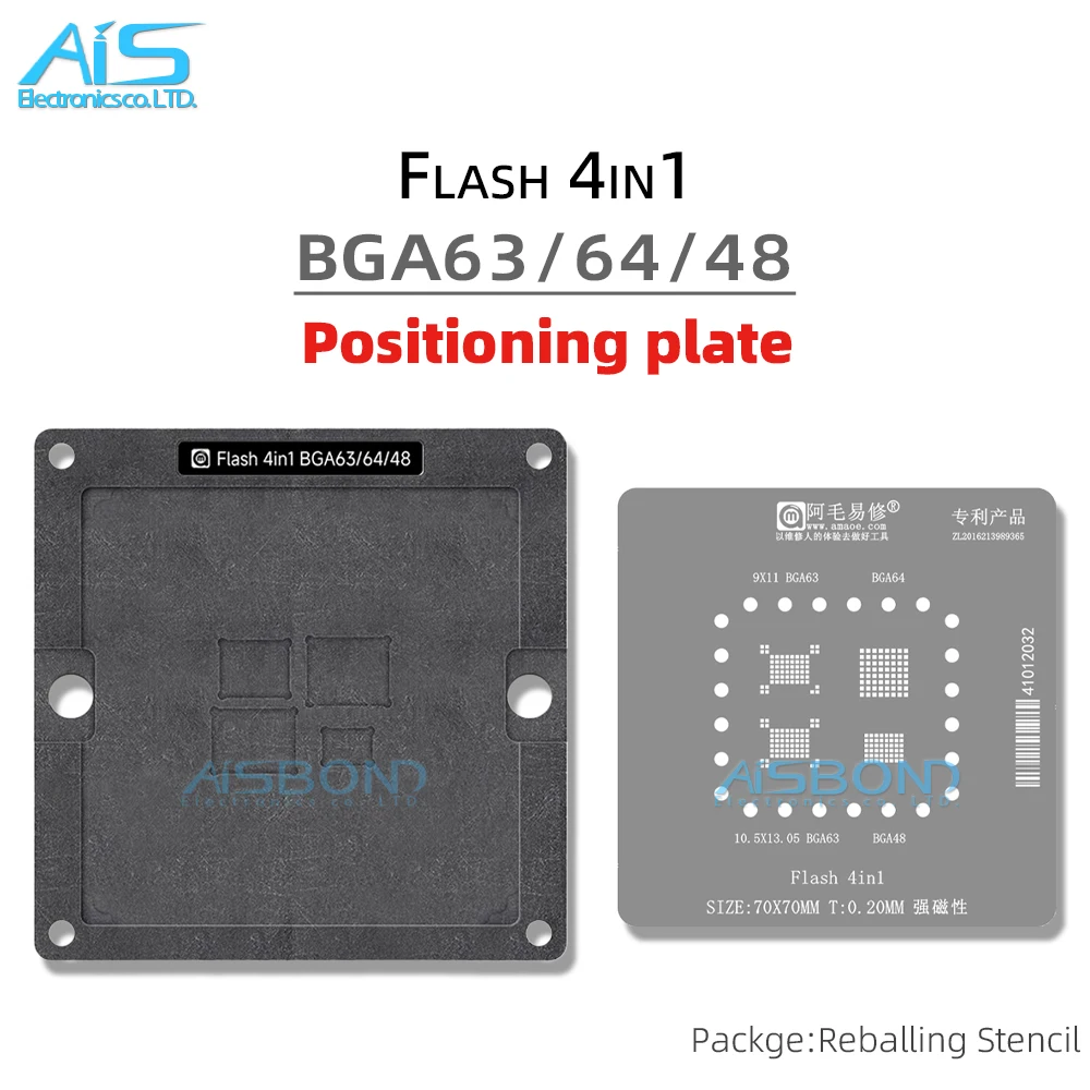 

Amaoe BGA63 BGA64 BGA48 Reballing Stencil Template For NAND Flash memory Positioning Solder Plate Tin Net