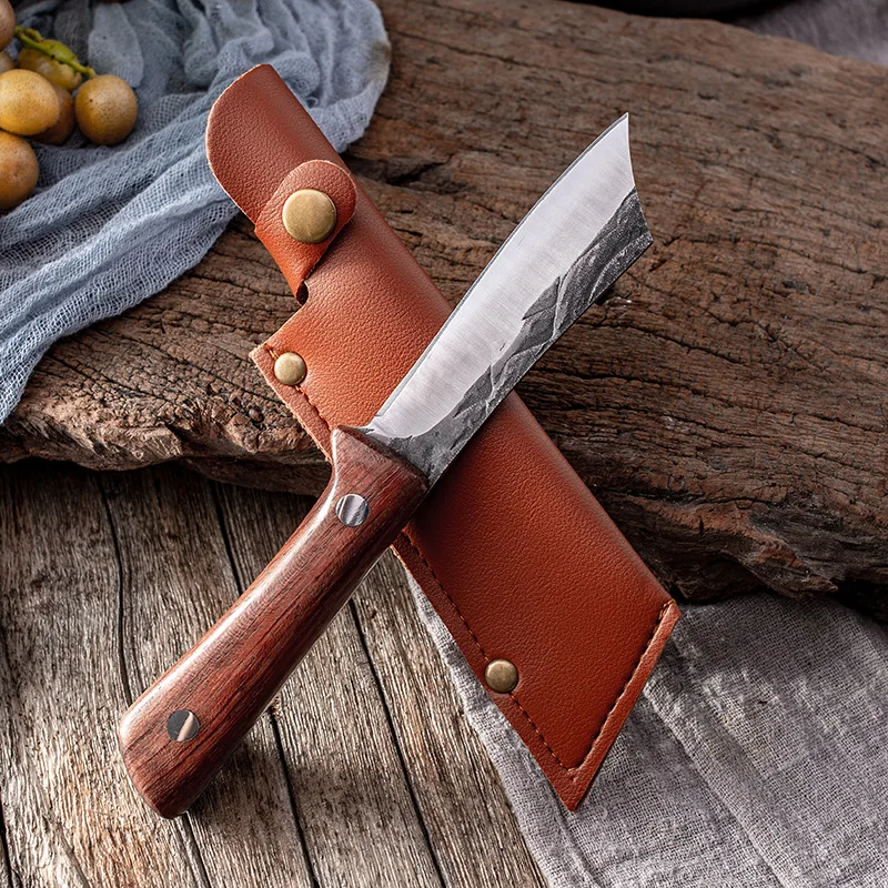 Forged 5CR15 Stainless Steel Sharp Fixed Knife Survival Outdoor Camping Wood Handle Fruit Knives Grilled Meat Cutter With Sheath