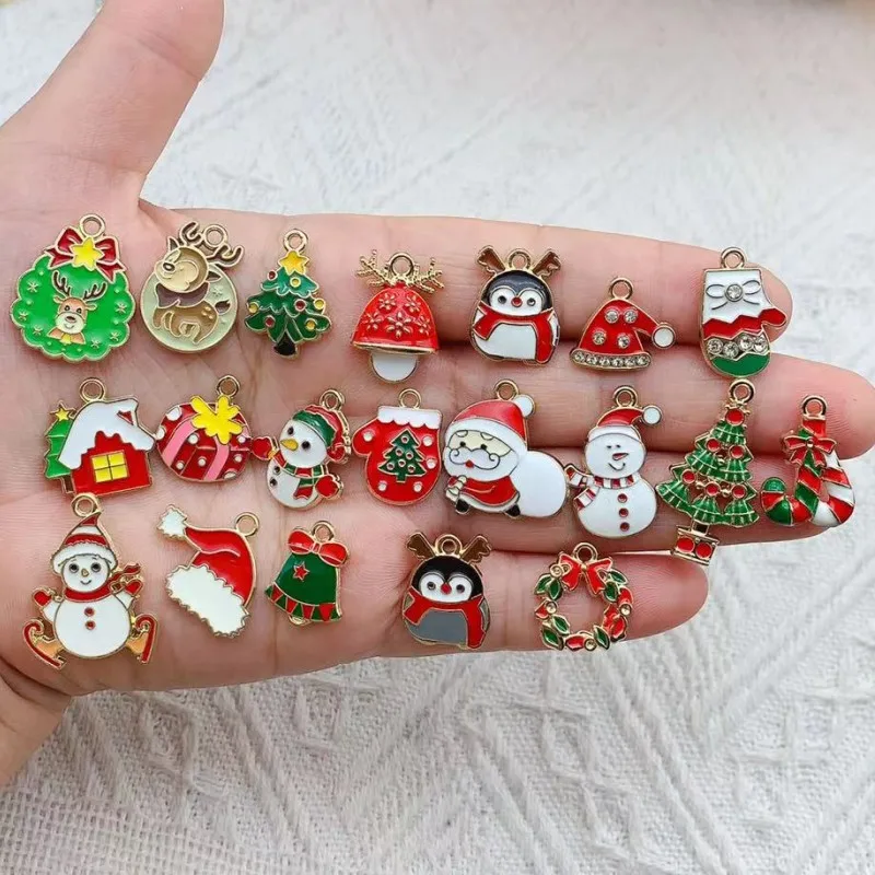 Mixed 20pcs Enamel Christmas Charm Bell Deer Tree Snowflake Snowman Charms for DIY Jewelry Earring Xmas New Year Gift