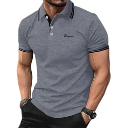 100% Polyester Men New Slim Fit Short Sleeve Lapel Polo Shirt Tops Men Clothes Sport Golf Polo Shirt Fashion Lapel Tops Polo