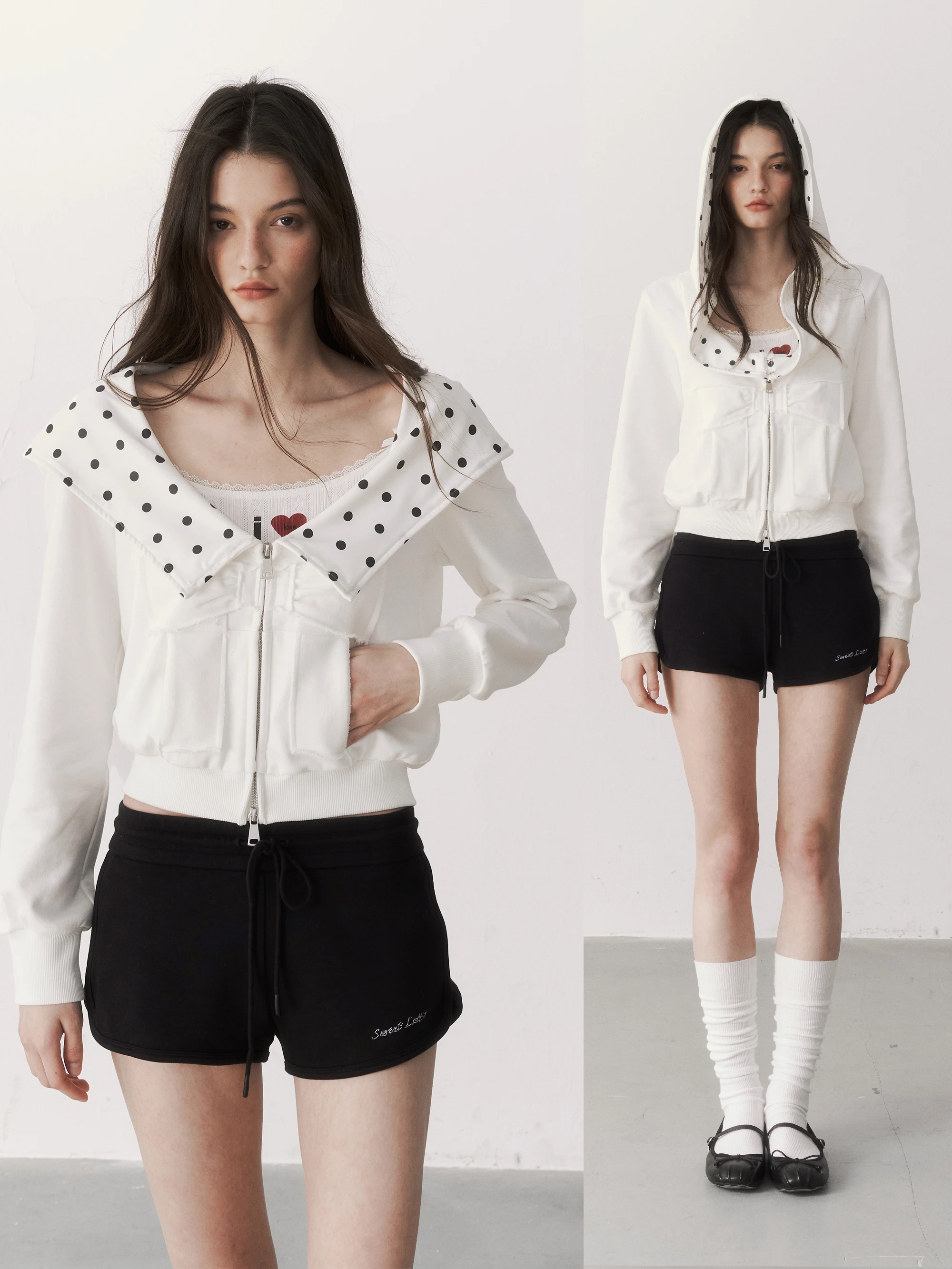 

Женская модная толстовка с капюшоном на молнии, с бантом в горошек и надписью, повседневный топ из белого хлопка, весна-лето