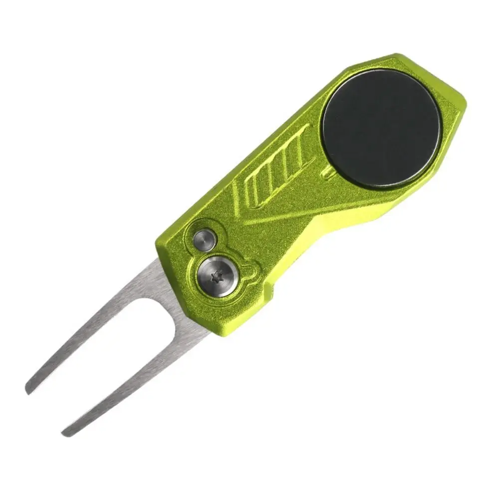 

Switchblade Golf Divot Repair Tool Aluminum Alloy Button Golf Green Fork Foldable Ball Marker Mini Golf Divot Tools