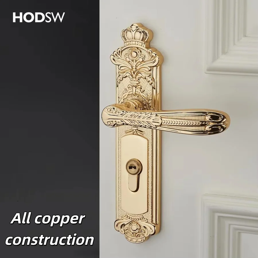 European Style Full Copper High Quality Door Lock Bedroom Silent Security Door Lock Indoor Deadbolt Lock Home Kitchen Hardware