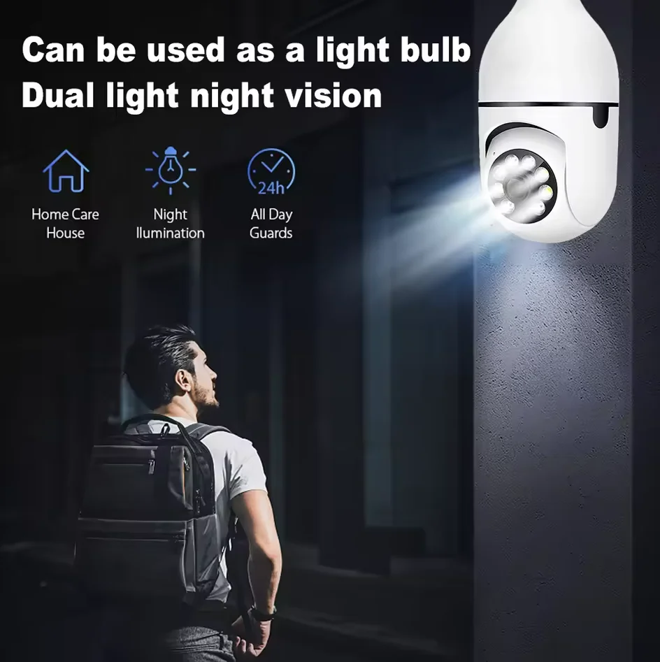 1080P WIFI Dual Lens Bulb Camera Wireless PTZ IP Camera Video Night Vision Two Way Audio Indoor Network image 2