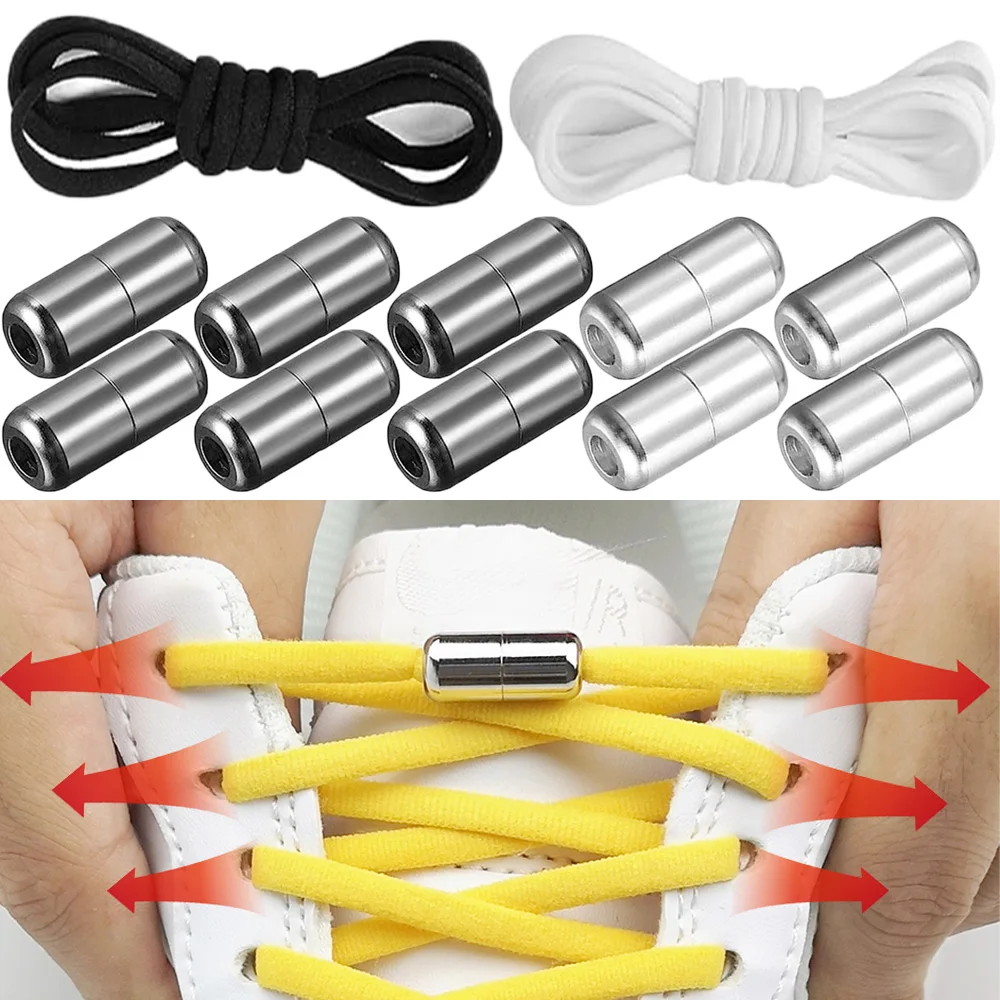 No Tie Shoe Laces Metal Capsule Lock Elastic Laces Sneakers Flat Shoelaces Without Ties Kids Adult Quick Shoes Lace Rubber Bands