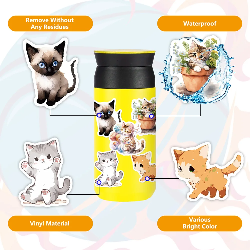 10/30/50pcs Kawaii Animal Cat Cartoon Stickers Cute Aesthetic Creative Decals Laptop Scrapbook Phone Decoration Sticker Kids Toy