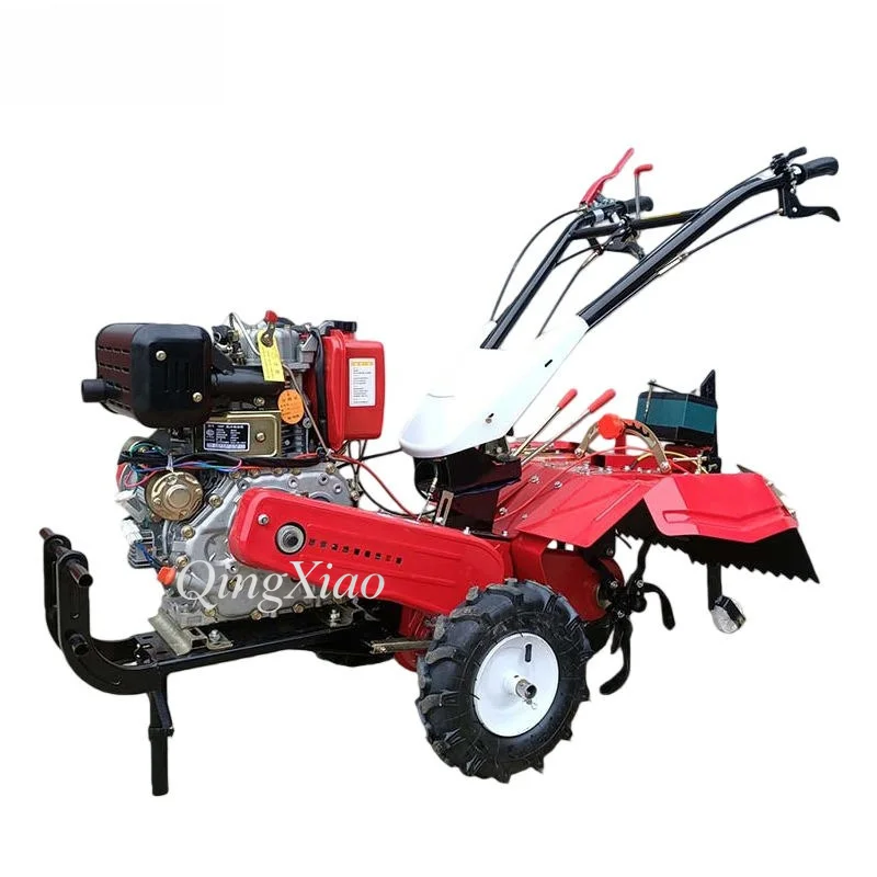 Multifunctional 4WD Walk-behind Weeder Mini Rotary Tiller Plow for Greenhouse Orchard Farm Garden Daily Cultivation Work