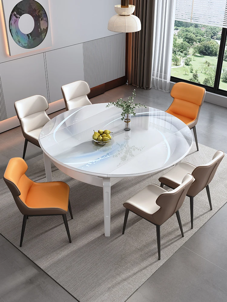 Flowing Crystal Modern Simplicity, Light Luxury, Scalable Folding, Square and Circle Dual purpose Dining Table and Chair