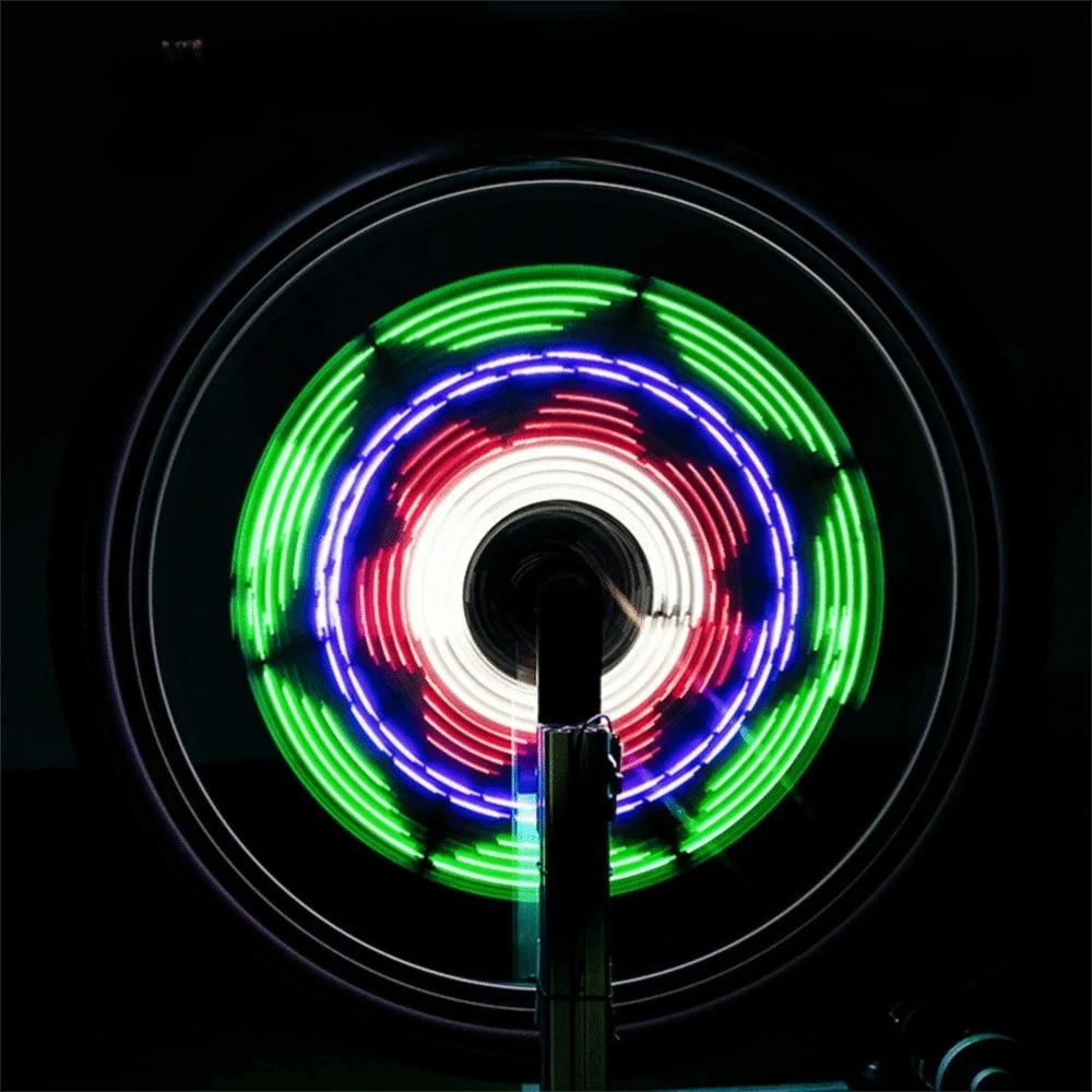 

64 светодиодные фонари со спицами для велосипеда, водонепроницаемые, 30 узоров, фонари для велосипедных шин, супер яркие красочные фонари на ободе для MTB и шоссейных велосипедов