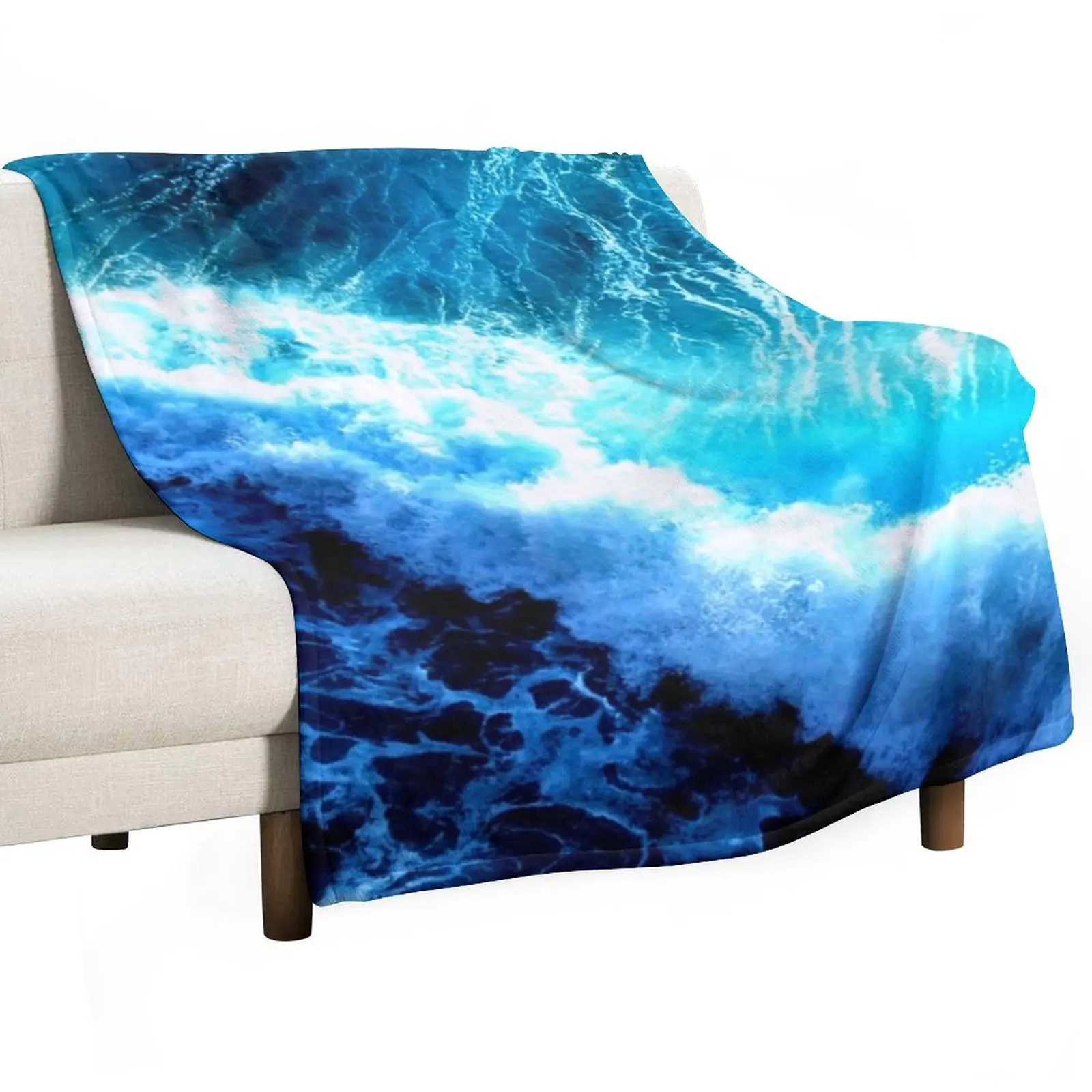 

Blue Ocean Waves Throw Blanket Soft Solid Color Blanket for Couch Bed