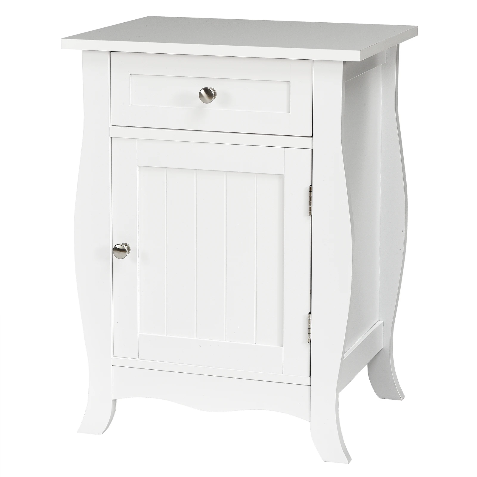 

Accent End Table with Drawer Storage Cabinet Wooden Nightstand White