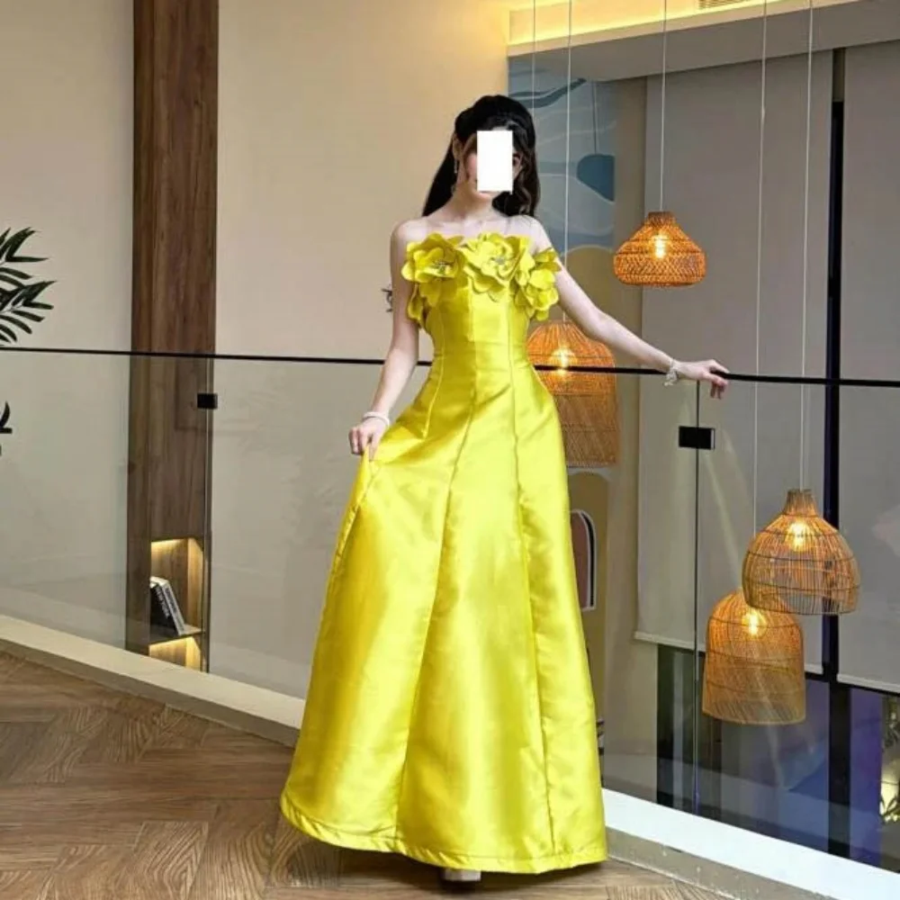 

Customized Exquisite Sleeveless Evening Dress Charming Flower Applique Prom Dress Elegant Strapless Party Gown твечернее пла