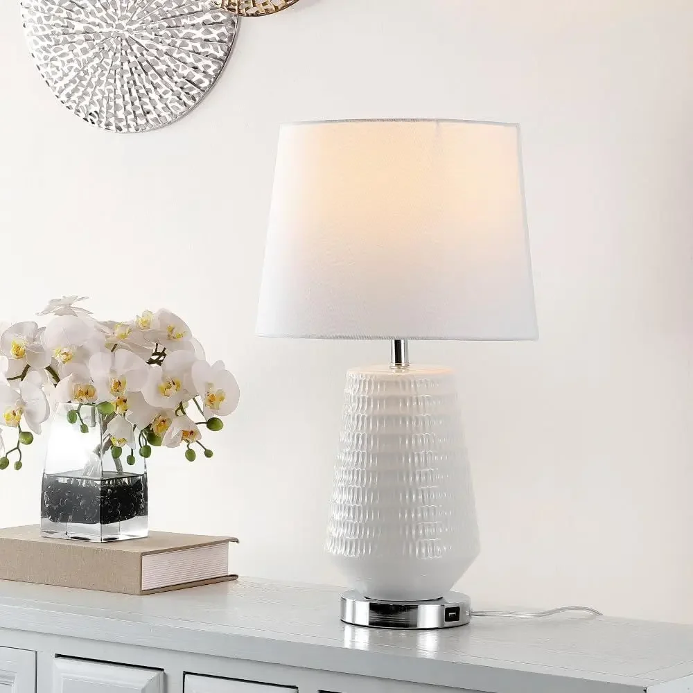 Modern 28-inch LED Table Lamp with Stark White Finish, Suitable for Bedroom, Living Room, Home Office, and Nightstand Use