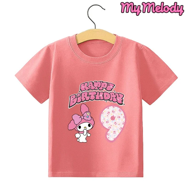 

Sanrio Anime Cartoons Children My Melody T-shirt Birthday Number 1-14 Kawaii T Shirt Casual Clothes T Shirts Kid Girl Boy Tops