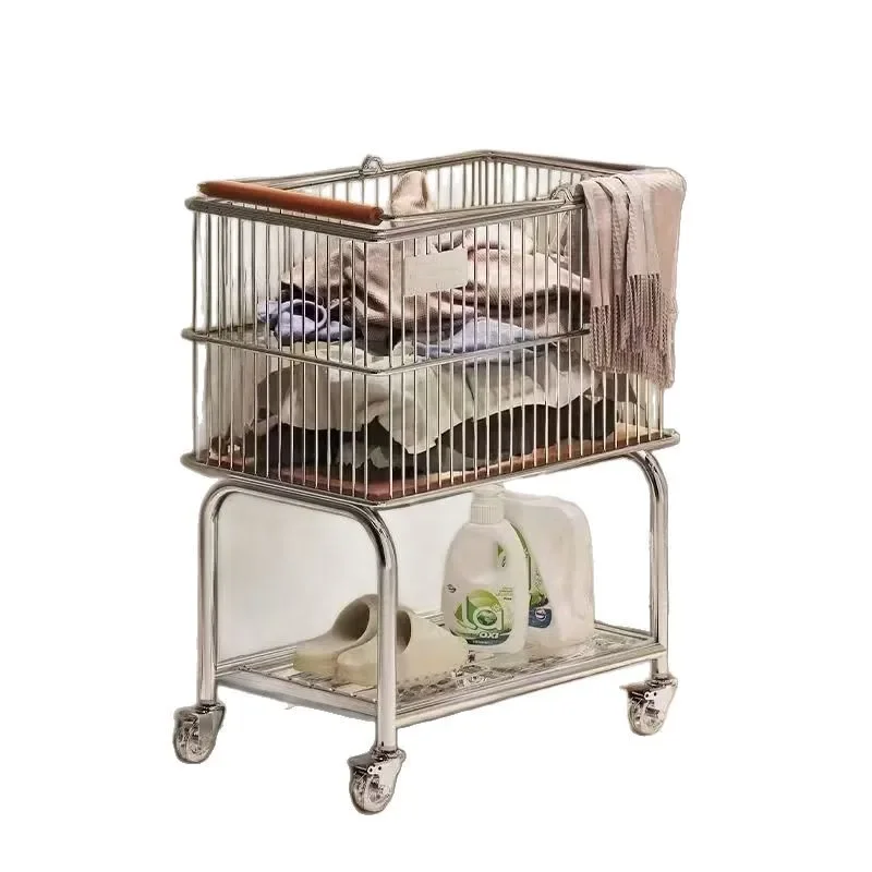 Panier à linge sale salle de bain double panier de rangement toilette panier à linge mobile support de chariot