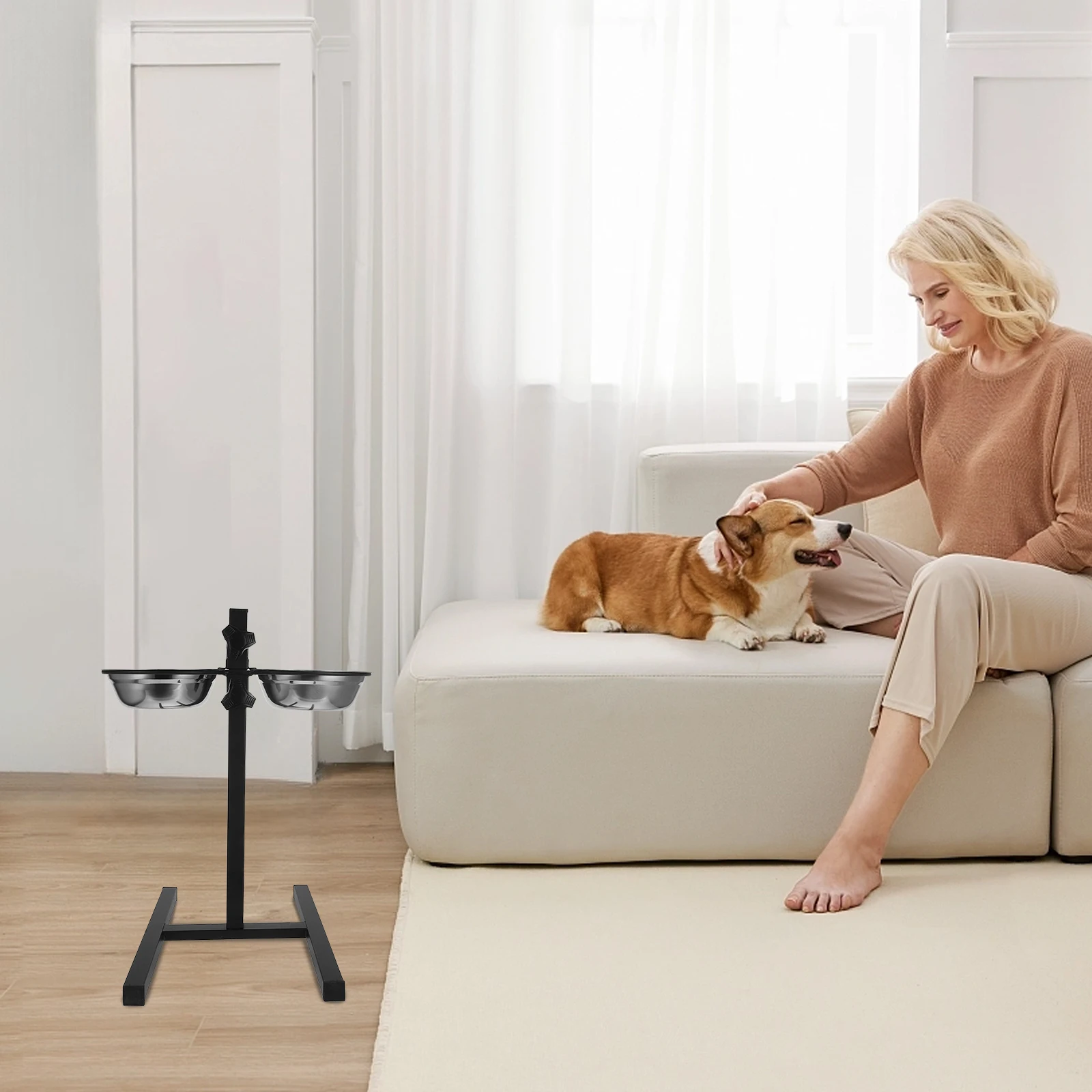 

1 Set Of Adjustable Height Dog Bowls 2 Stainless Steel Food Water Bowls Foldable Floor Standing Pet Feeder For Travel Large