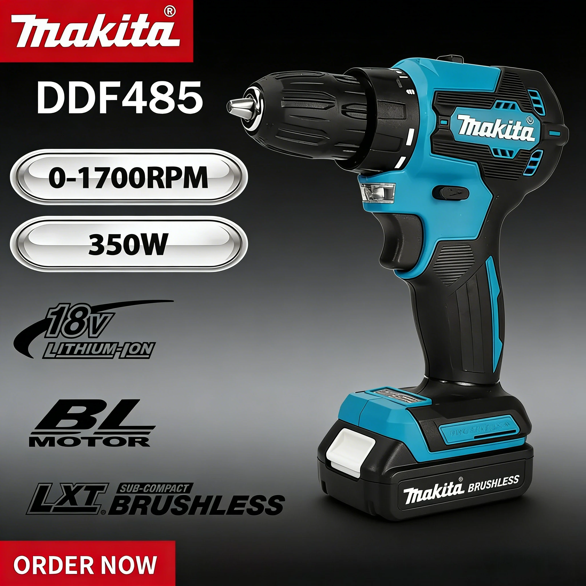 

Аккумуляторный многофункциональный шуруповерт Makita DDF485 10 мм LXT, ударный, бесщеточный, 18В, перезаряжаемый, с бесщеточным двигателем